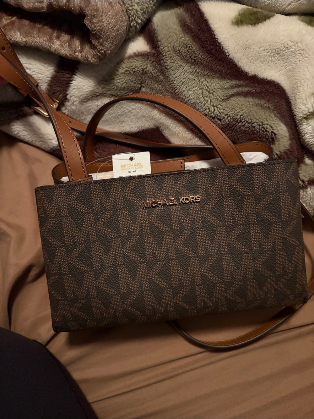 Michael Kors Brown Logo Crossbody Bag with Gold Hardware